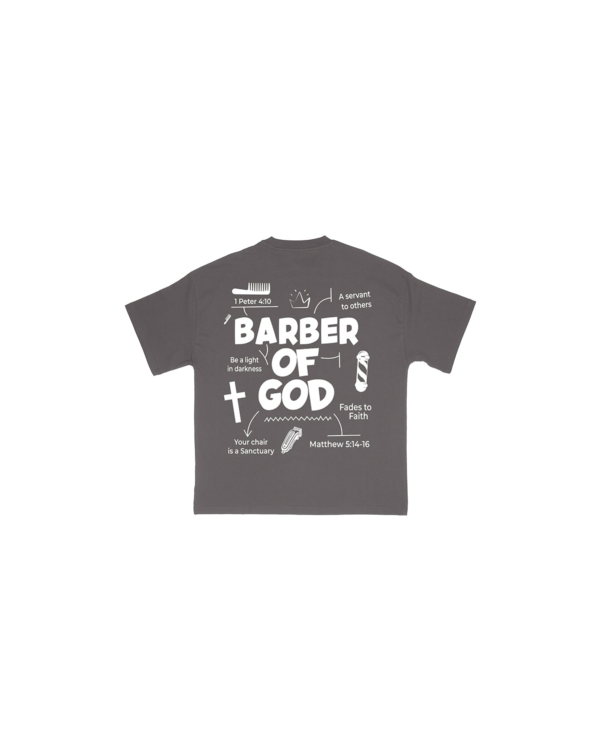 Barber Of God Tee - Vintage Grey/White